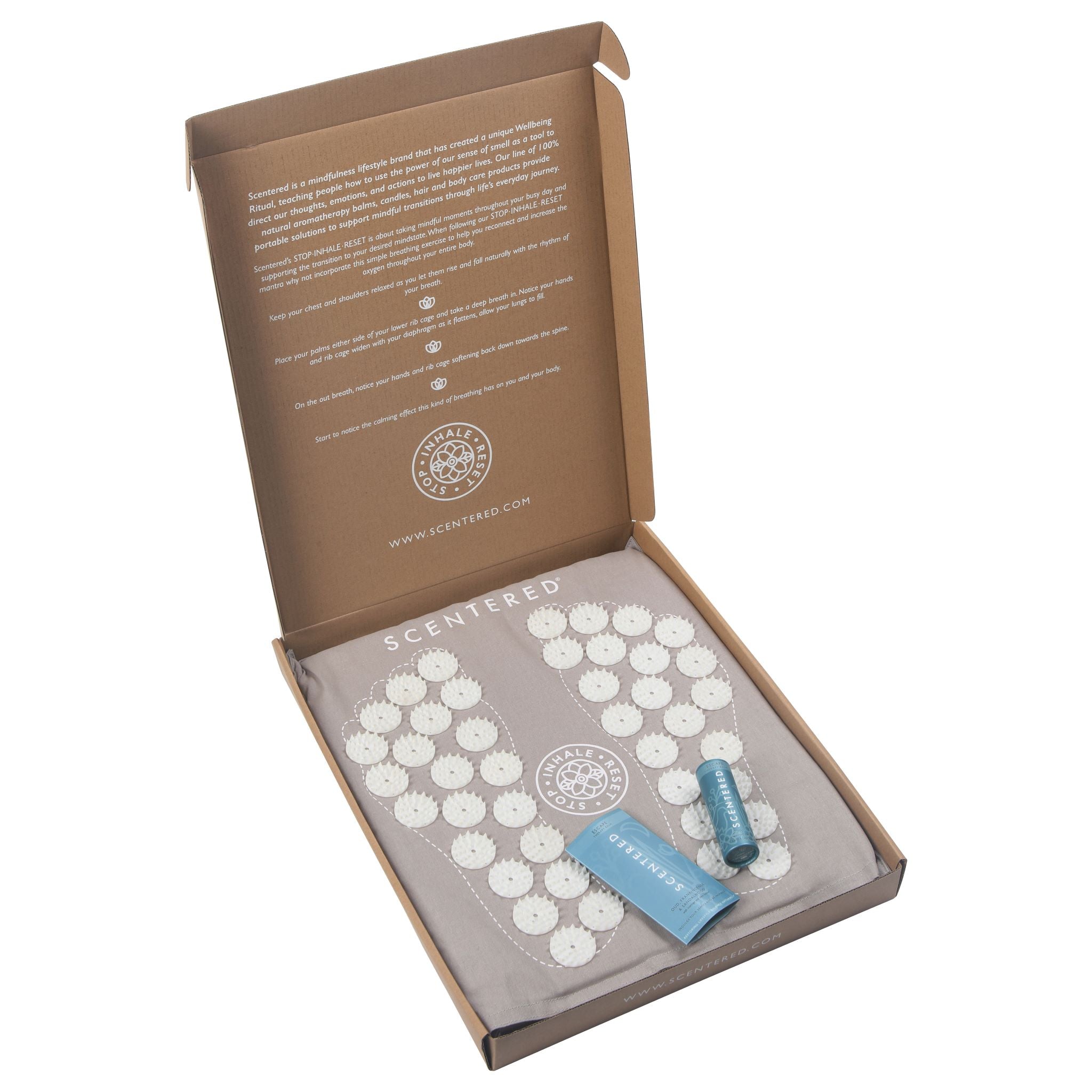 Scentered Acupressure Foot Mat is Made from 100% high-quality thick cotton and high-density foam with thousands of non-toxic plastic spikes for foot massaging. It is large enough for any feet!