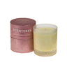 Love home candle next to its packaging, Essential oil Rose, Patchouli, Cedarwood Candle for Hormone balance.