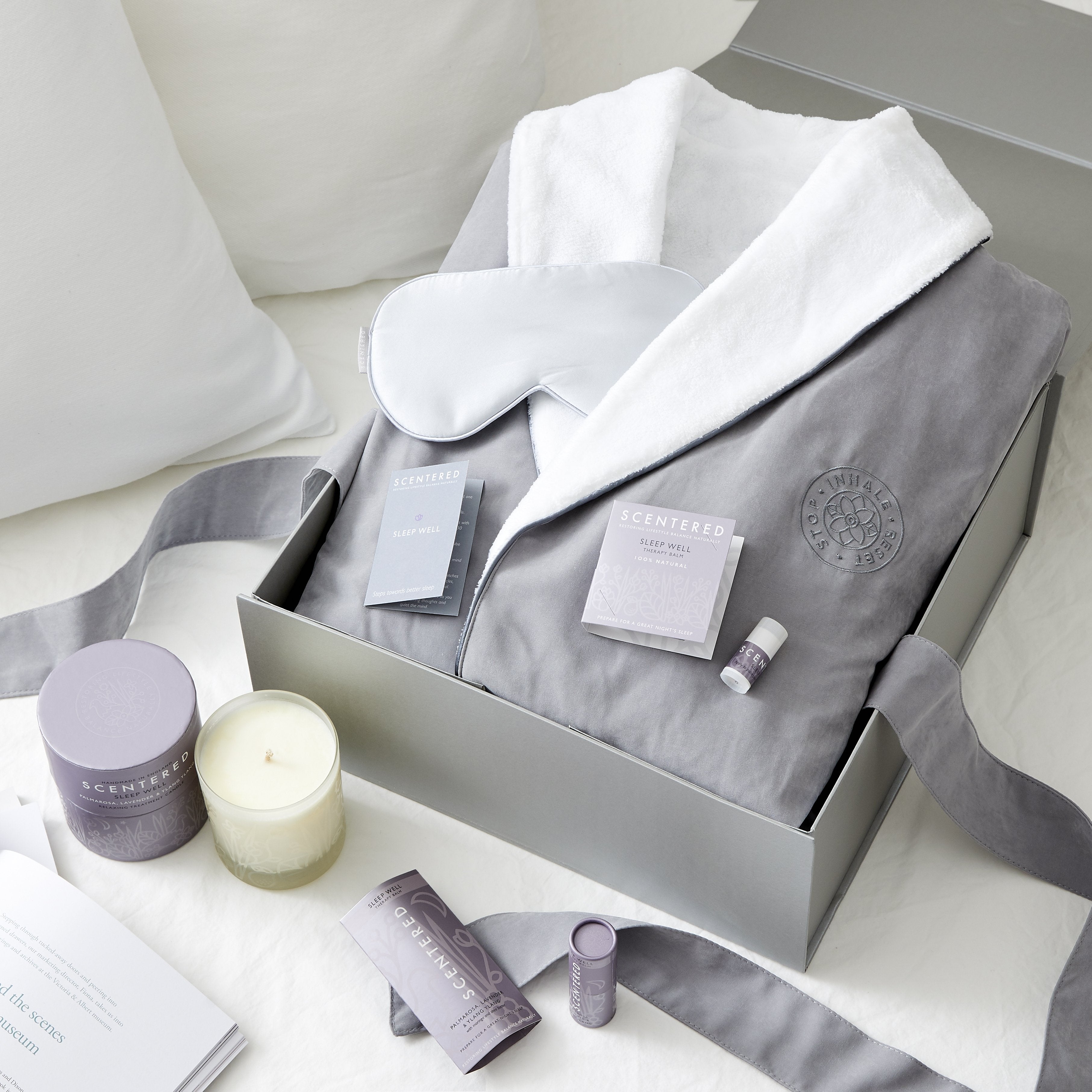 Complete Ultimate Luxury Sleep Well Gift Set include premium bathrobe candle aromatherapy balm - Designed for Rest and Recovery