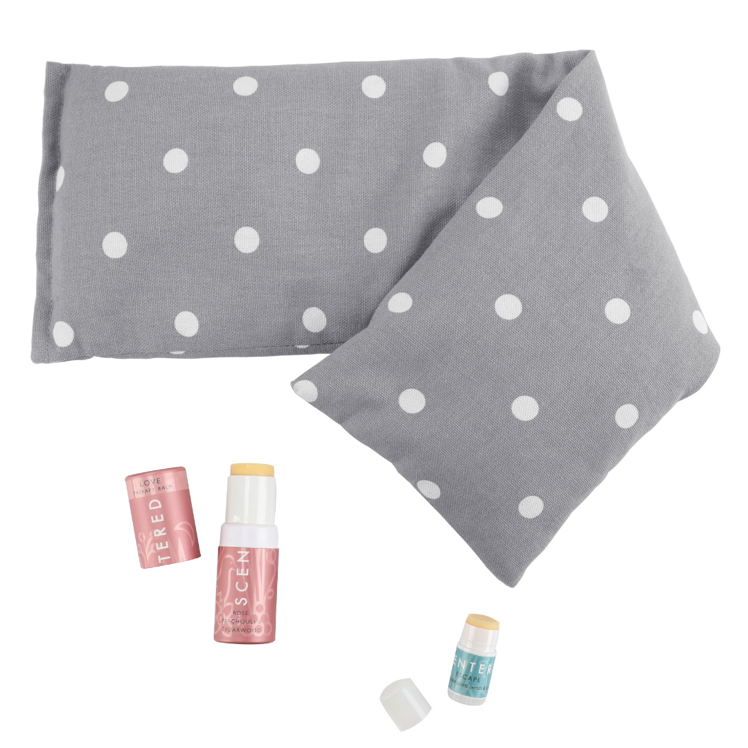 Scentered Love Aromatherapy Balm, Wheat bag, and Escape Mini Aromatherapy Balm, nurture your senses with our Love Therapy Balm, balancing hormones and promoting self-care. Portable mindfulness balm by Scentered, perfect for maintaining mental well-being during travel or busy schedules.