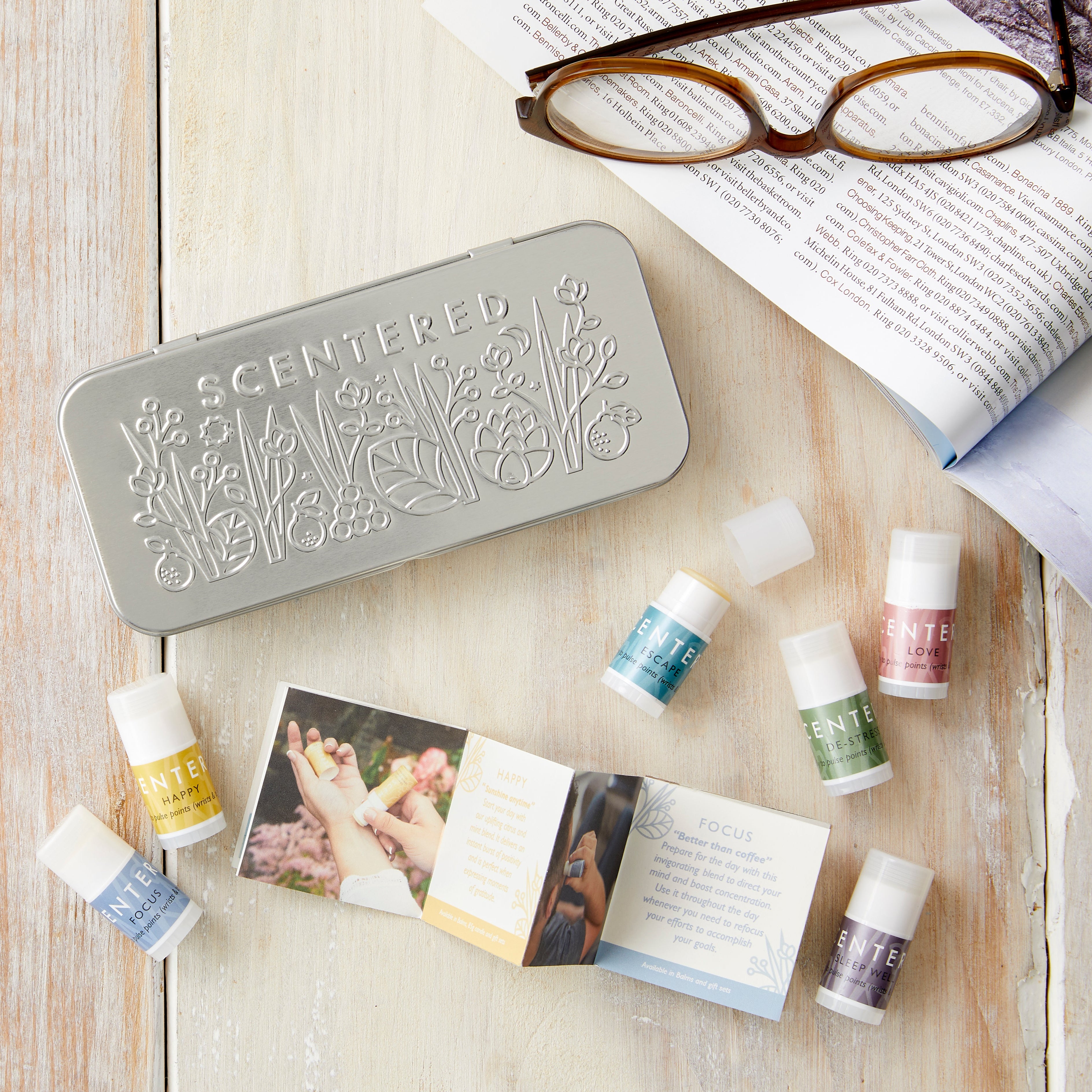 Focus, Happy, Escape, De-stress, Love and Sleep Well Aromatherapy 6 blends balm sticks