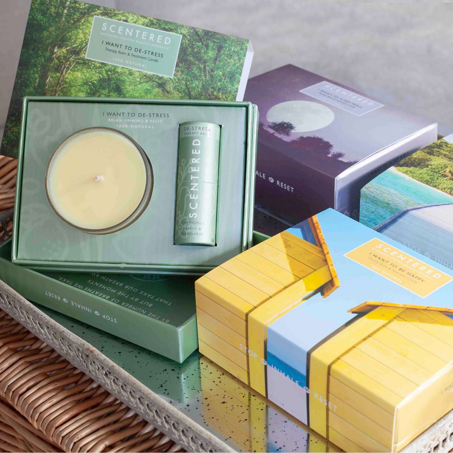 Scentered Balm and Candle sets including 100% natural, Aromatherapy Balm and 100% natural aromatherapy candles