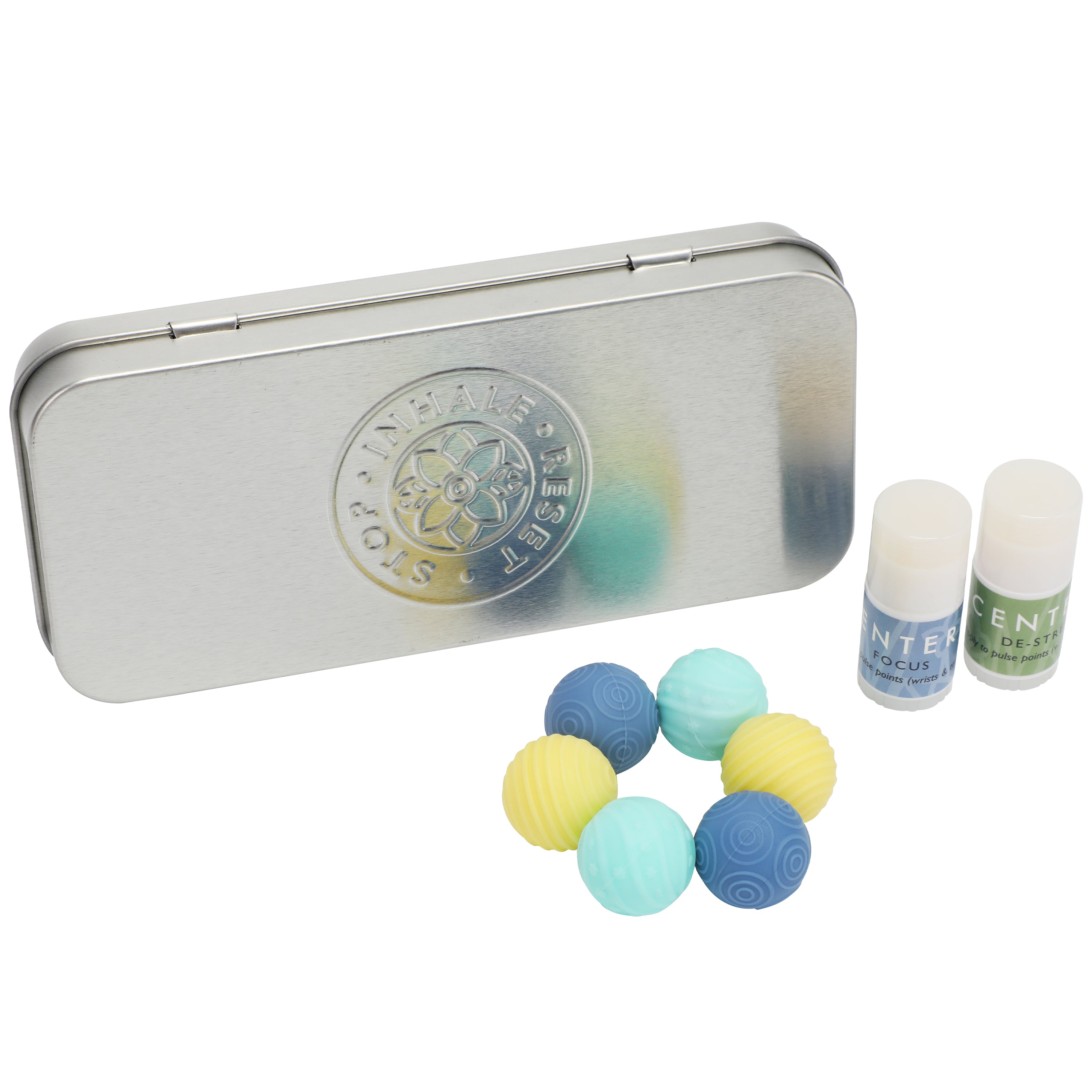 Perfect for busy professionals, students, or anyone needing a quick reset, the fidget balls ease restlessness and anxiety, while Scentered’s targeted aromatherapy balms deliver instant calm or focus with every roll. Lightweight, travel-ready, and built for repeated use, it’s your go-to tool to pause, reset, and prioritize your wellbeing - wherever you are.