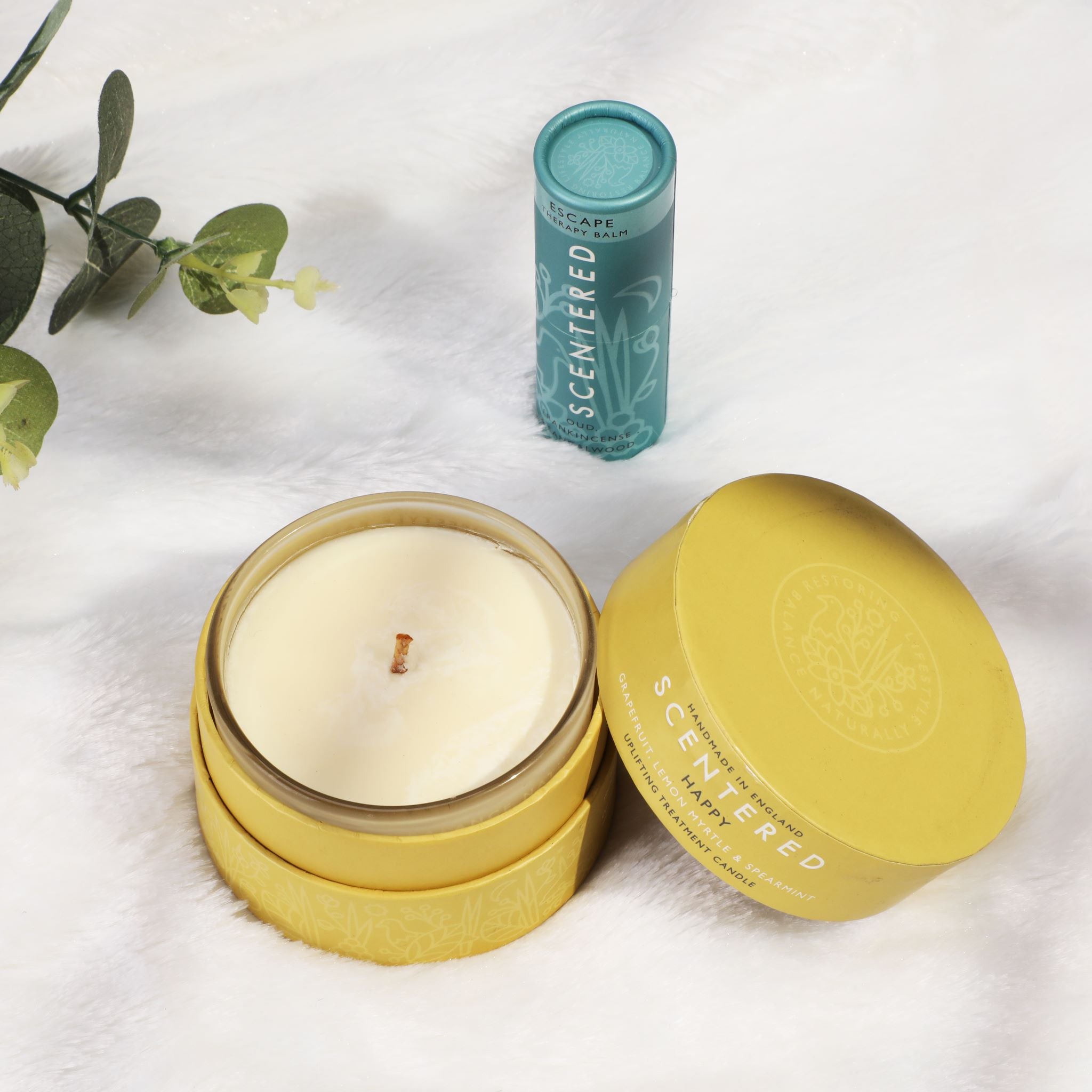 Thank You Gift Box - Happy Candle & Escape Aromatherapy Balm for Gratitude. Express Gratitude with the Thank You Gift Box - Relaxation & Positivity in One