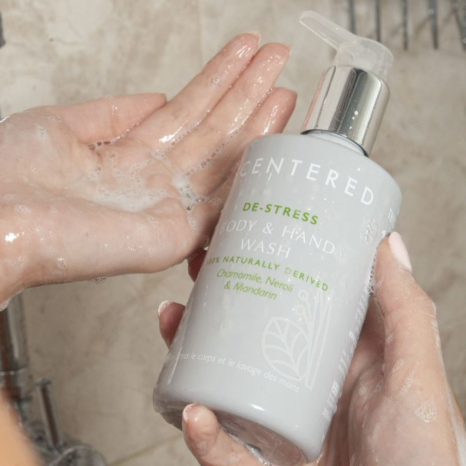 300ML De-stress Body and Hand Wash, Contains organic Aloe to help cleanse, detoxify and moisturize the skin